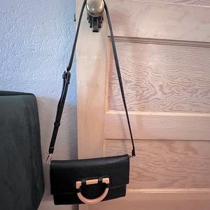 Black Vegan Leather Crossbody / Clutch with Wood Details by Sole Society